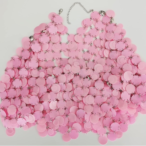 Women’s Pink Sequin Waist Body Chain Sparkly Sequin Skirt - Picture 2 of 12